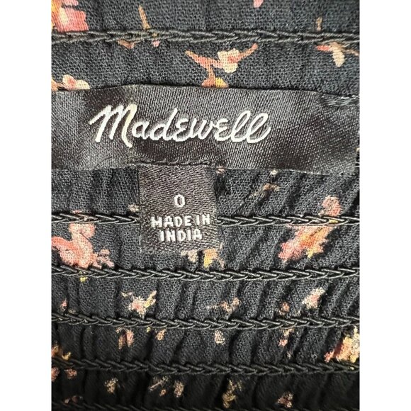 Madewell Smocked Peplum Floral AOP Blouse Black Size 0 Stretch Peasant Spring - Picture 6 of 12